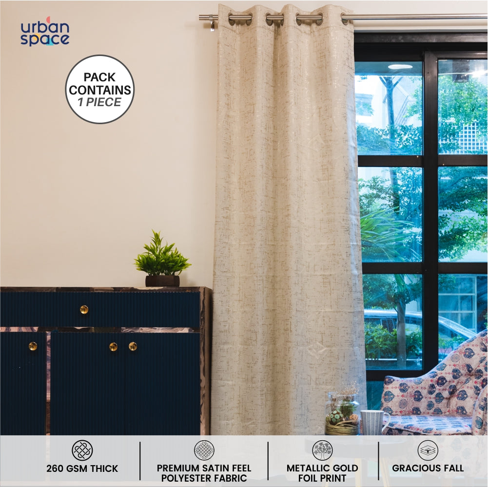 Polyester Satin Blackout Thermal Curtains, Metallic Dual Tone Foil Printed, Pack of 1 Curtain - Sparkle