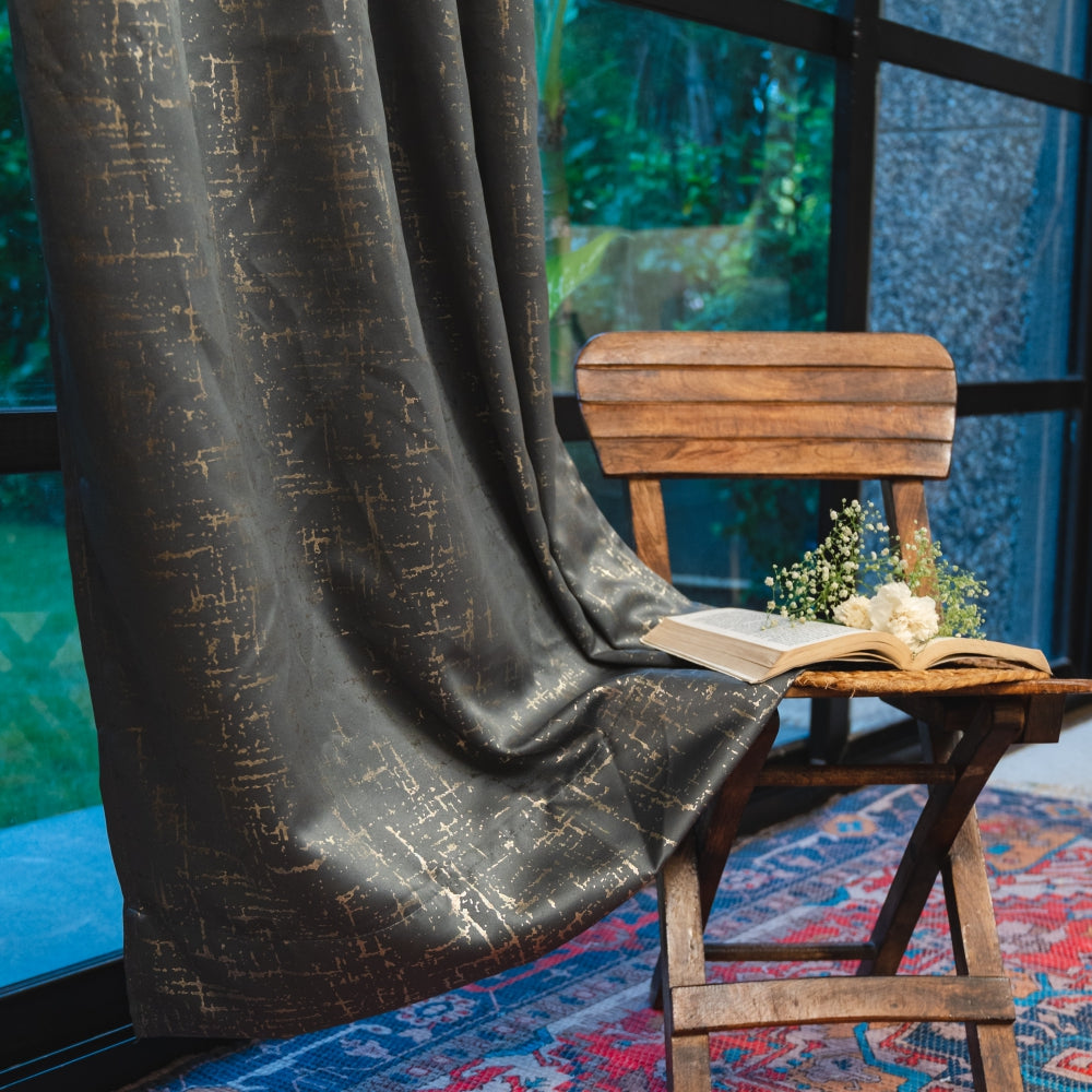 Polyester Satin Blackout Thermal Curtains, Metallic Dual Tone Foil Printed, Pack of 1 Curtain - Sparkle