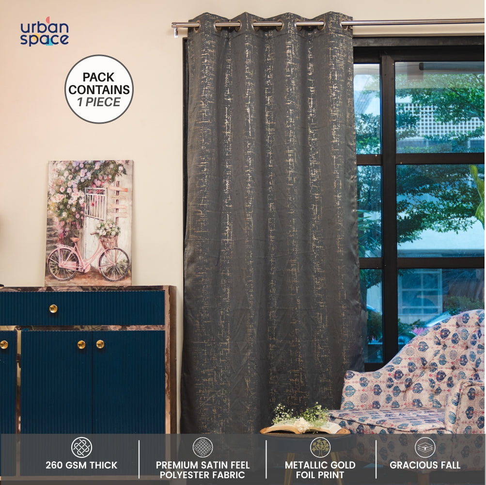 Polyester Satin Blackout Thermal Curtains, Metallic Dual Tone Foil Printed, Pack of 1 Curtain - Sparkle