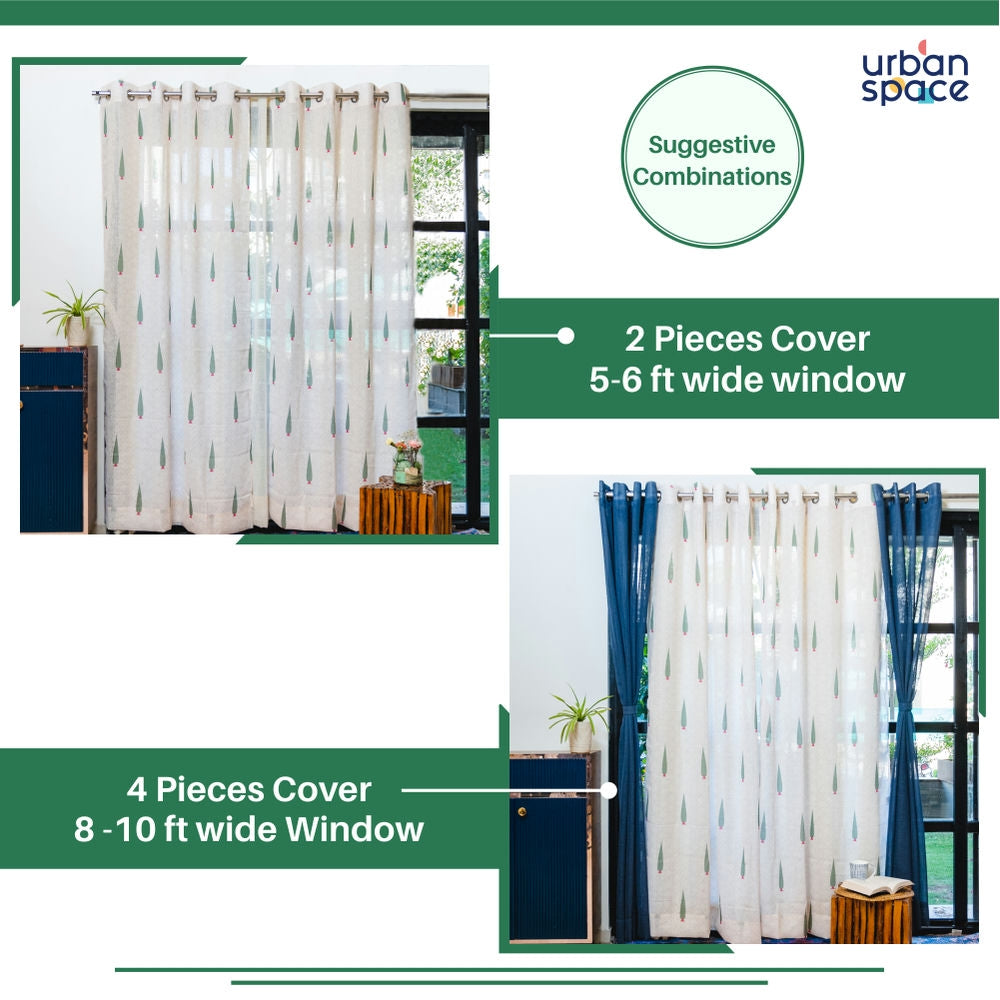 Printed Sheer Linen Curtains, Light Filtering, Pack of 2 Curtains - Pinewood