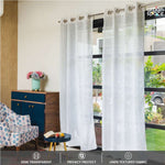 Linen Textured Metallic Gold Foil Sheer Curtains, Pack of 2 Curtains - Sparkle - White