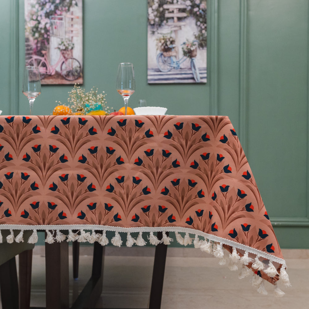 Sicilia Anti Skid & Water resistant Linen textured Premium table cover for dining table - Chocolate Bouquet