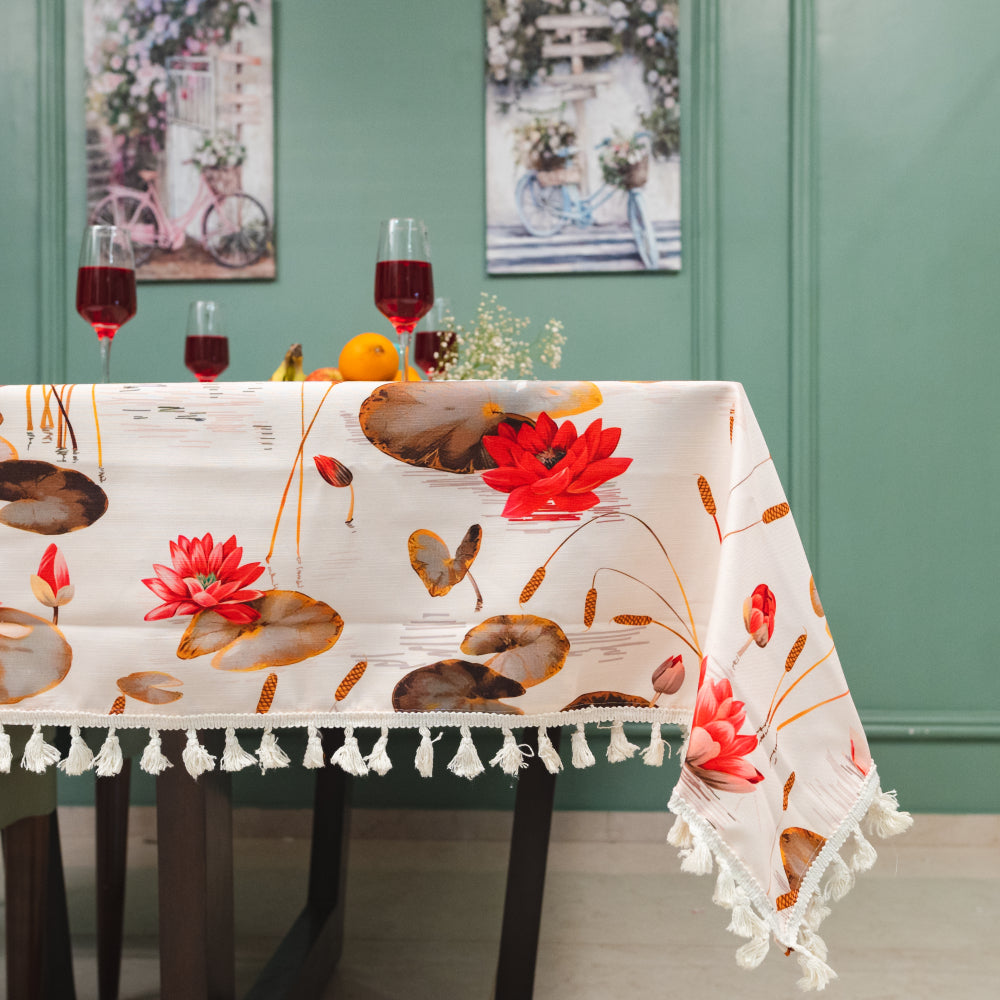 Sicilia Anti Skid & Water resistant Linen textured Premium table cover for dining table - Lotus
