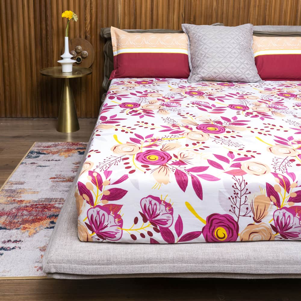 Pink Cotton Double Bedsheet and AC Blanket Combo pack