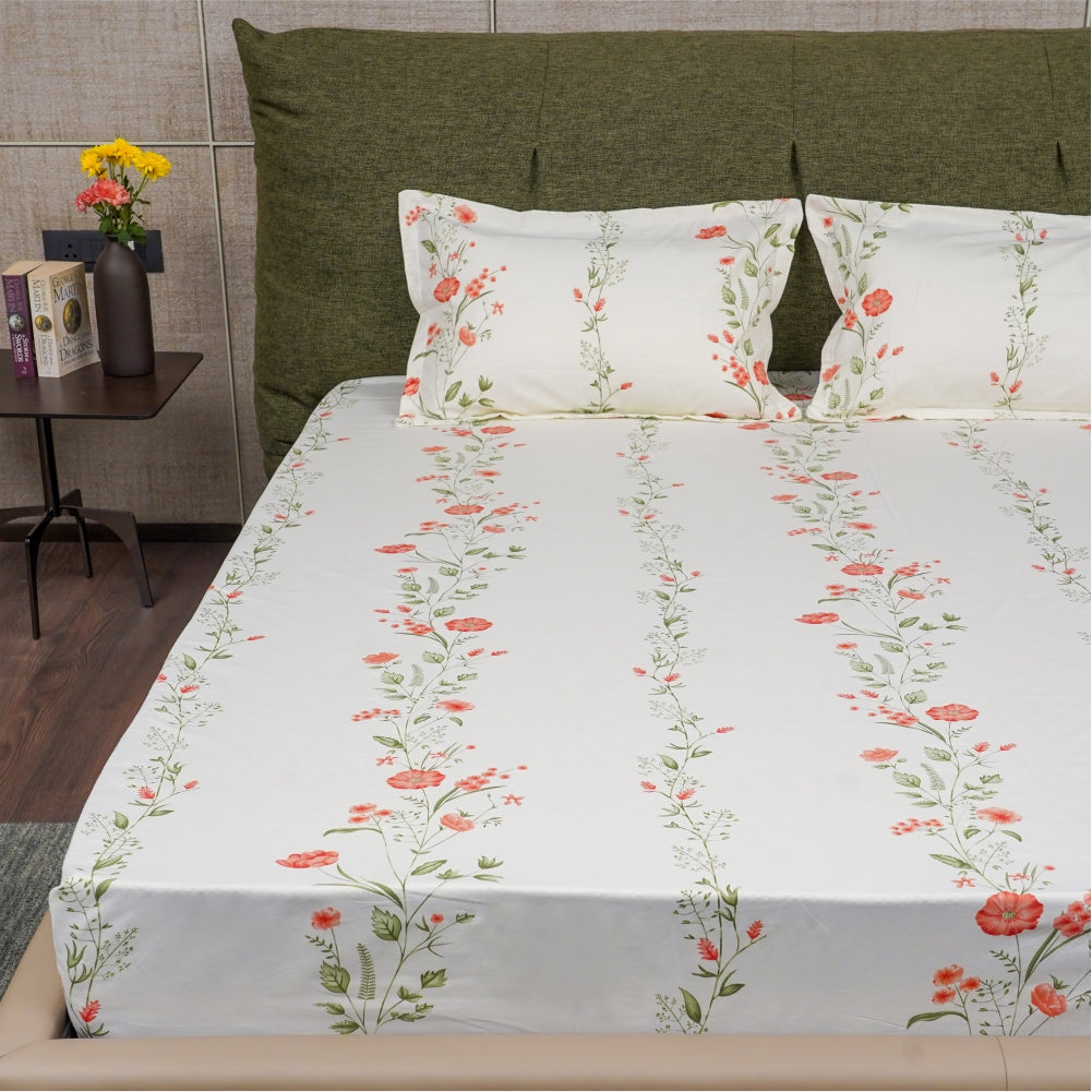 200 TC Cotton Bedsheet, Double & King size Veil Bloom Peach Bedsheet