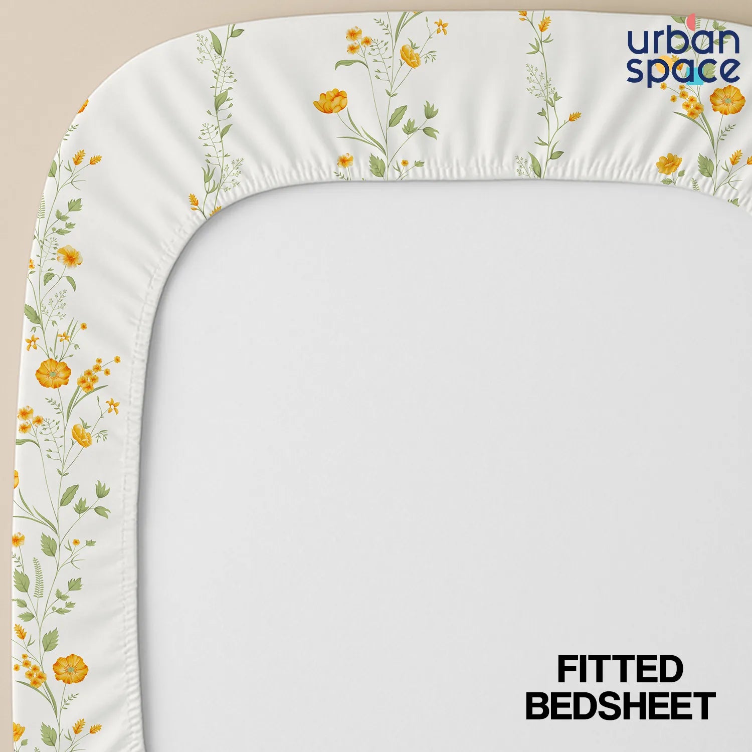 Serene Collection - Breathable 200 TC 100% Pure Cotton Bedsheet with Pillow Cover, Veil Bloom- Yellow