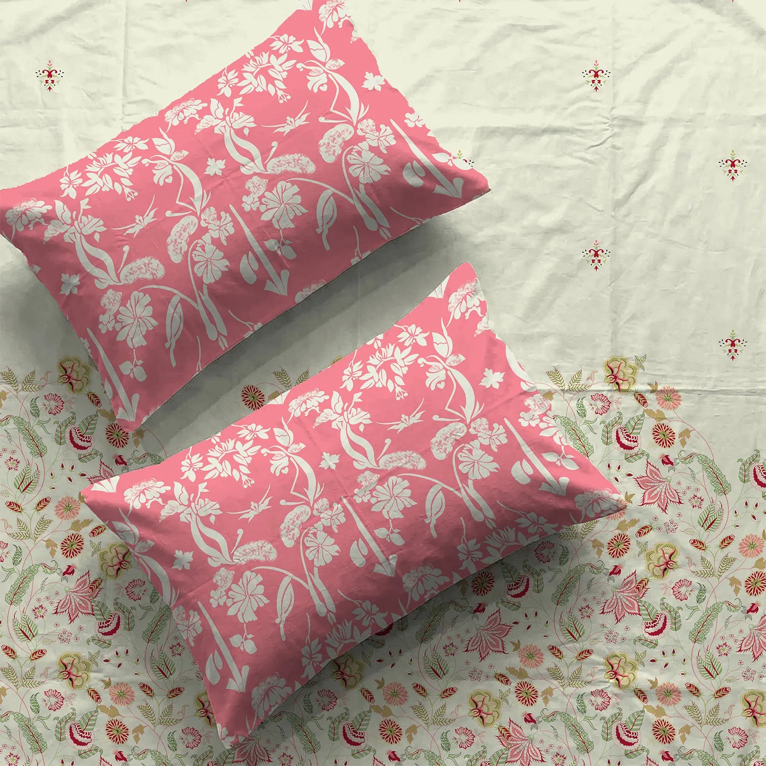 Serene 200 TC 100% Cotton Bedsheet with Pillow Covers - Vine Gardens Peach Pink