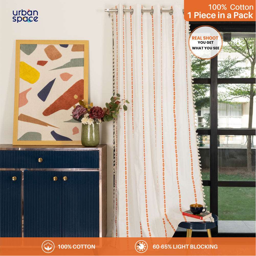 Premium 100% Cotton Embroidery Curtain for Window & Door - Pack of 1 Curtain, Vintage Braid Orange