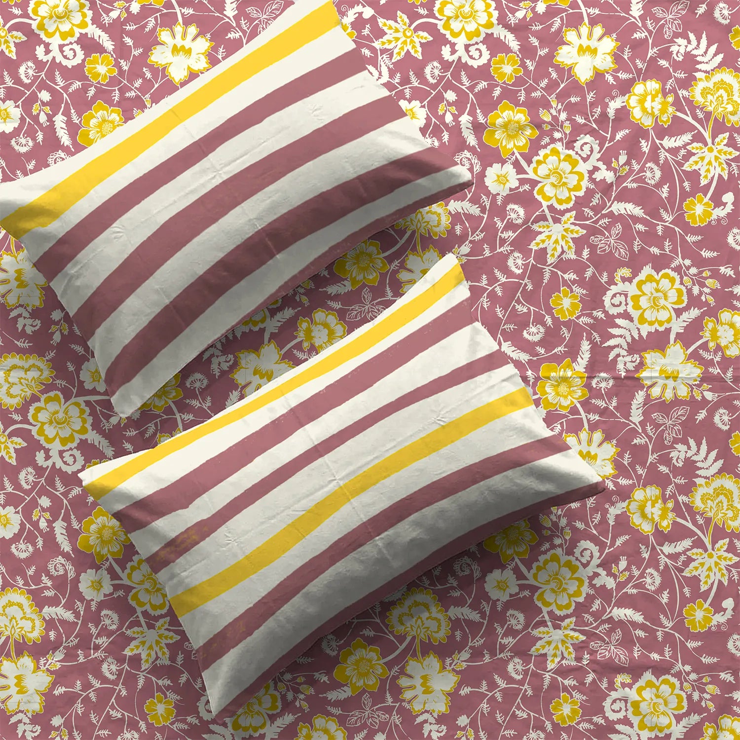 Divine Collection - Cotton Bedsheet With 2 Pillow Covers, Viola Muddy Pink