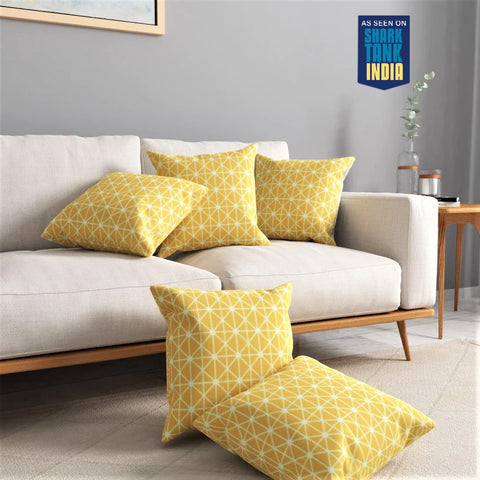 Cotton Cushion Covers, throw pillows for couch- Boho Yellow Star