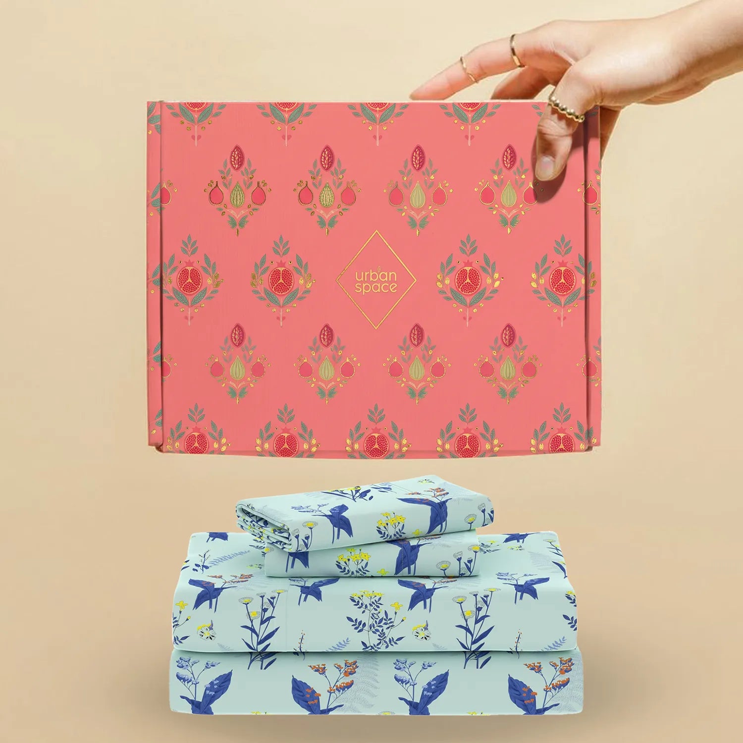 200 TC 100% Cotton Bedsheet Set in Gift Box - Whisper Mint Blue