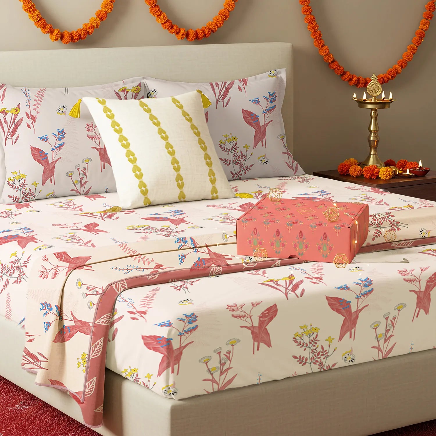 6 Pc Cotton Bedding Set in Gift Box, Whisper Peach