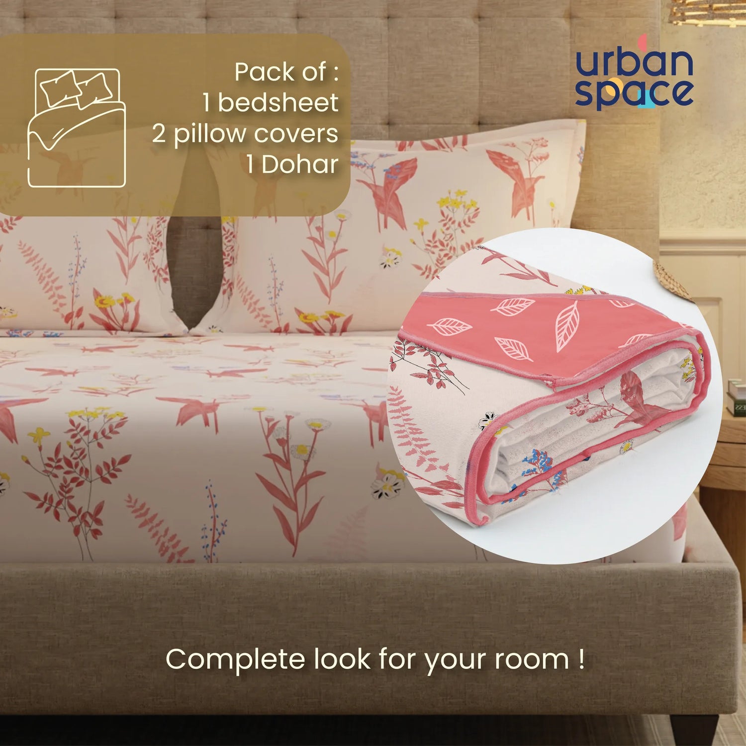 Cotton Bedsheet + AC Cotton Dohar Combo Pack - Whisper Peach