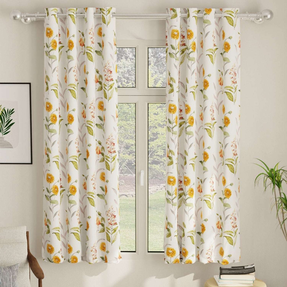 Blackout Curtains, Digital Printed Curtains, Pack of 2 Curtains - Cone Flower - Yellow