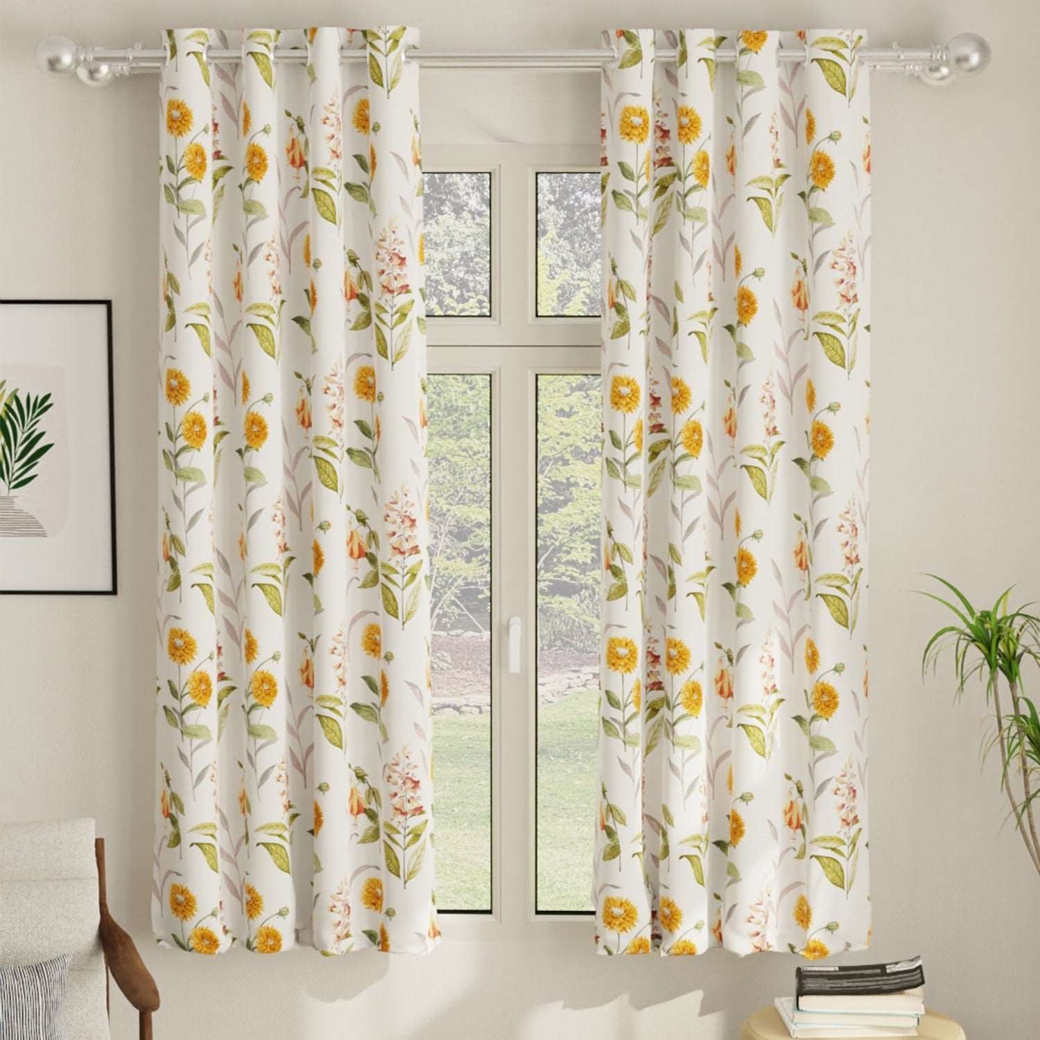 Blackout Curtains, Digital Printed Curtains, Pack of 2 Curtains - Cone Flower - Yellow