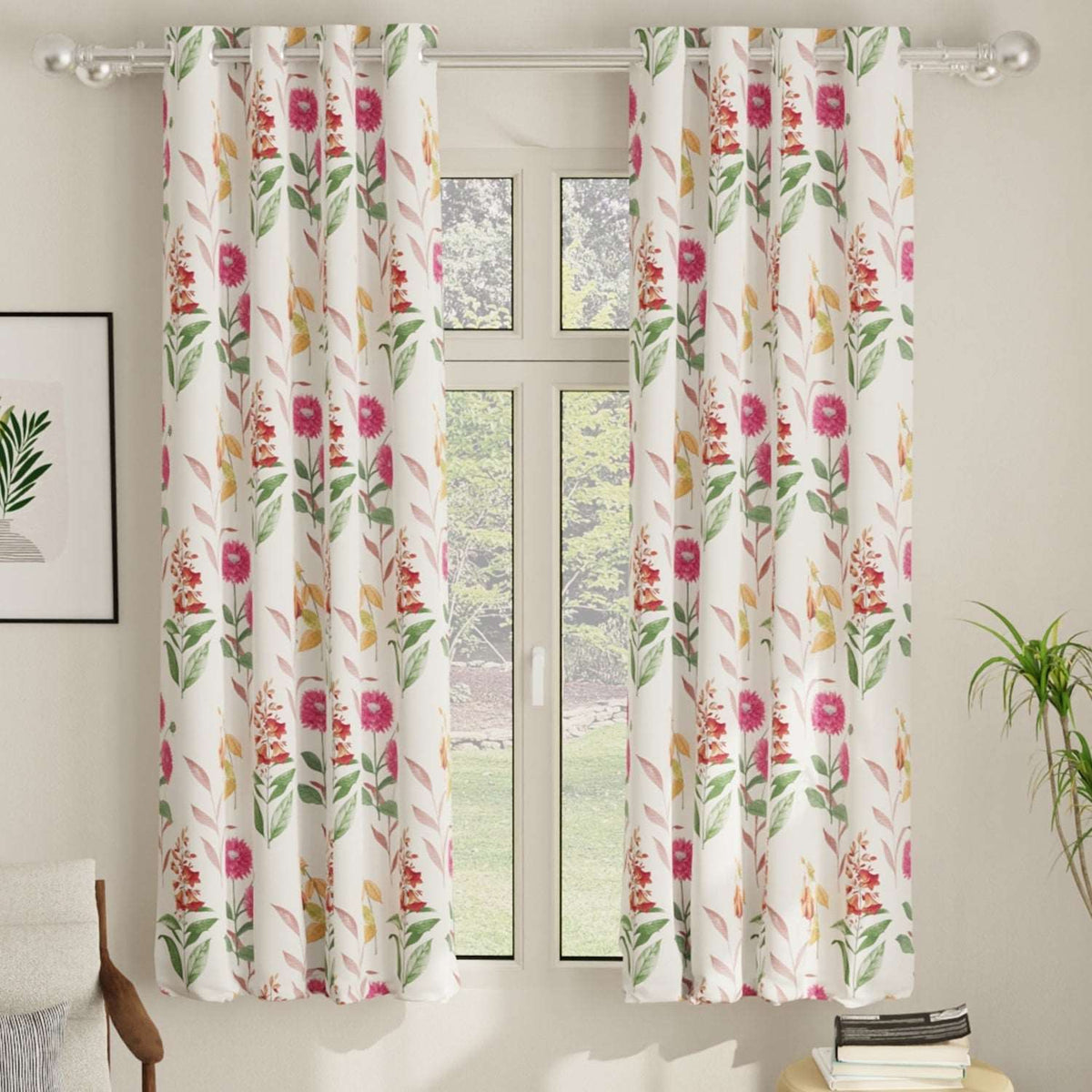Blackout Curtains, Digital Printed Curtains, Pack of 2 Curtains - Cone Flower - Pink