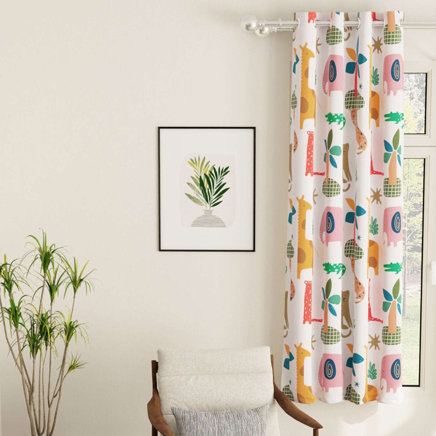 Blackout Curtains, Digital Printed Curtains, Pack of 1 Curtains - Jungle Safari Buttercream