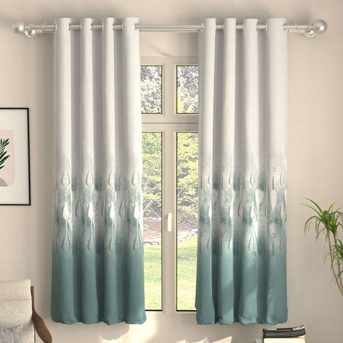Blackout Curtains, Digital Printed Curtains, Pack of 2 Curtains - Sea Mist Turquoise