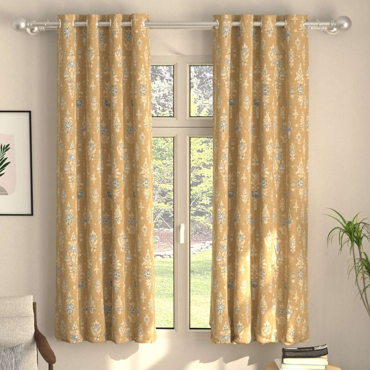 Blackout Curtains, Digital Printed Curtains, Pack of 2 Curtains - Imperial Mustard
