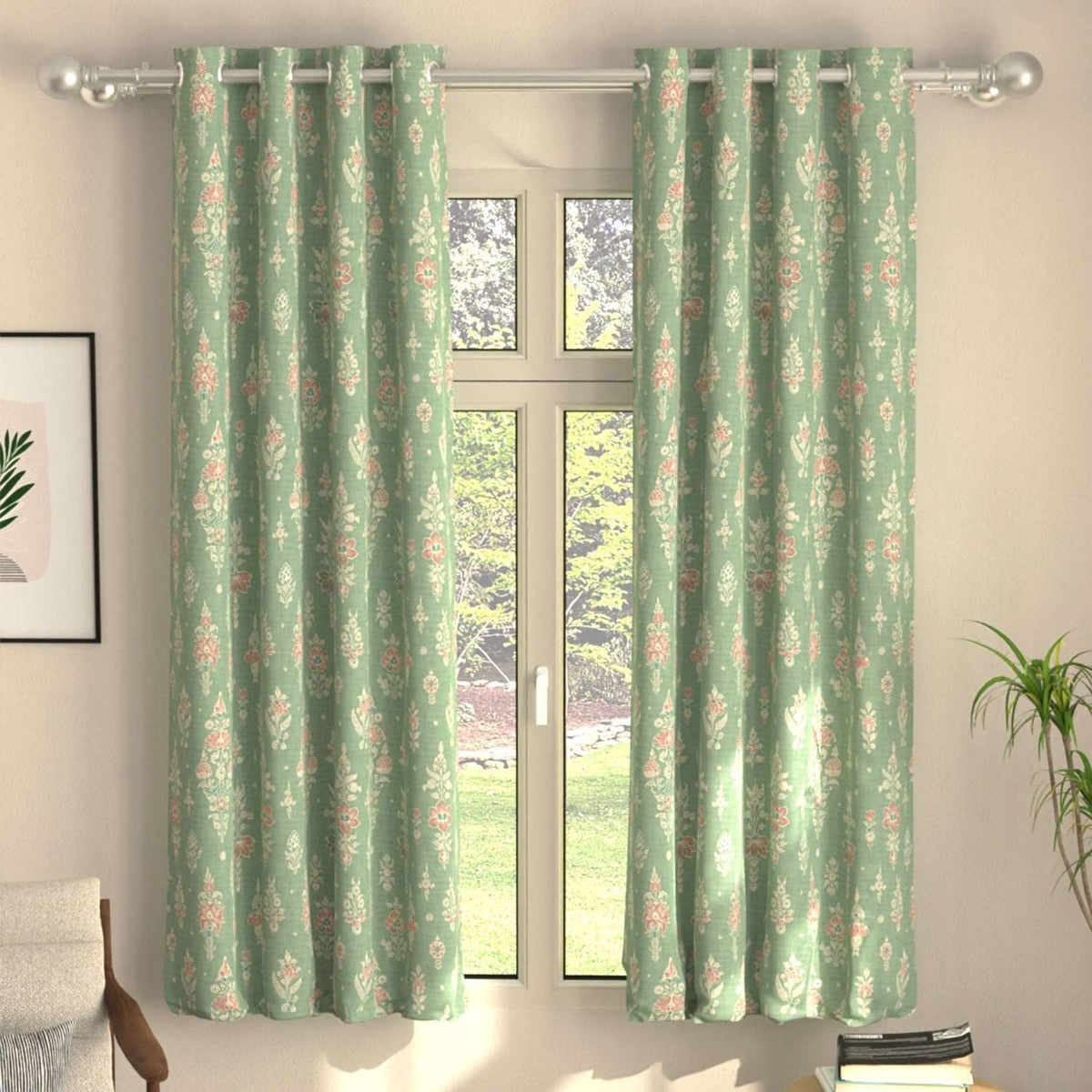 Blackout Curtains, Digital Printed Curtains, Pack of 2 Curtains - Imperial Sage Green