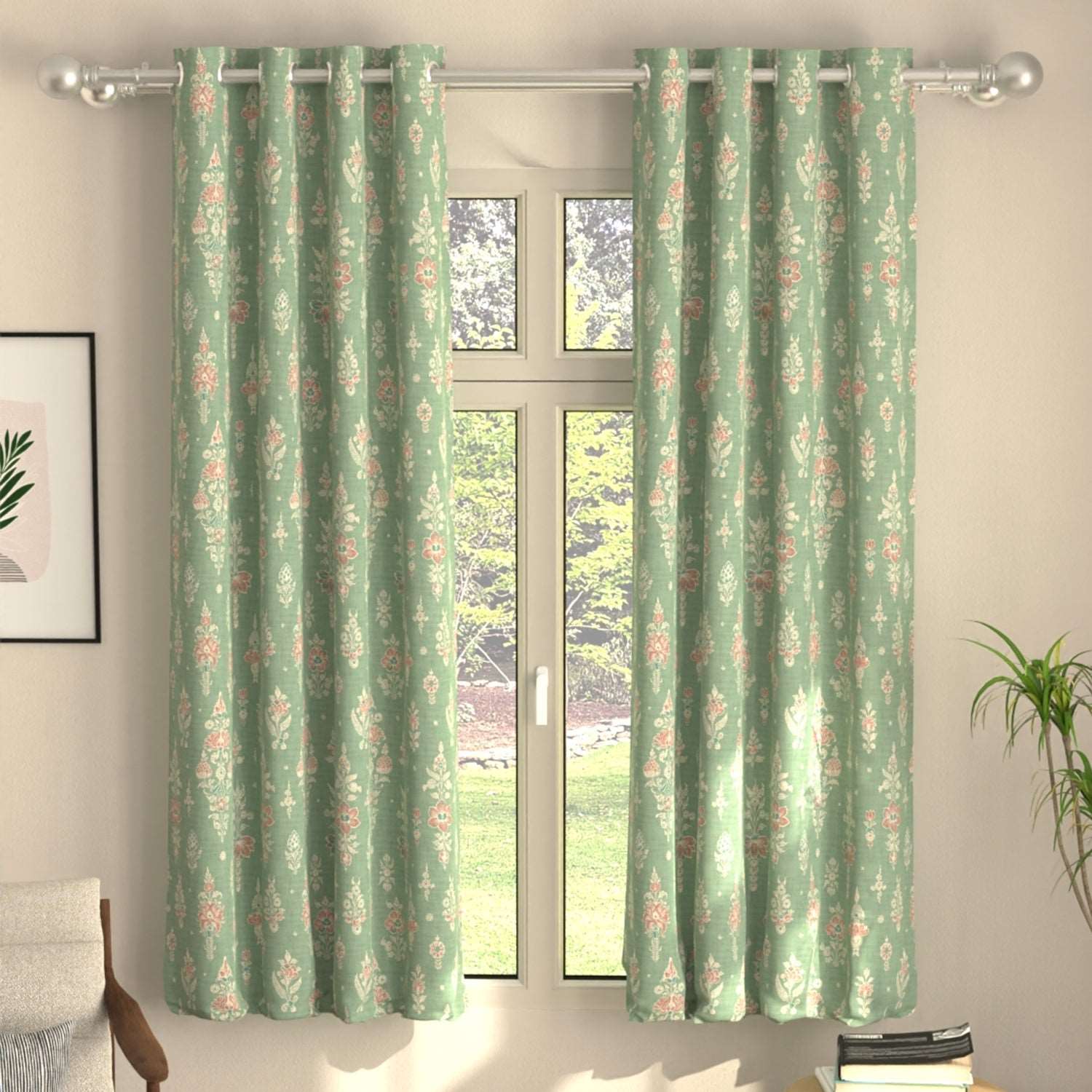 Blackout Curtains, Digital Printed Curtains, Pack of 2 Curtains - Imperial Sage Green