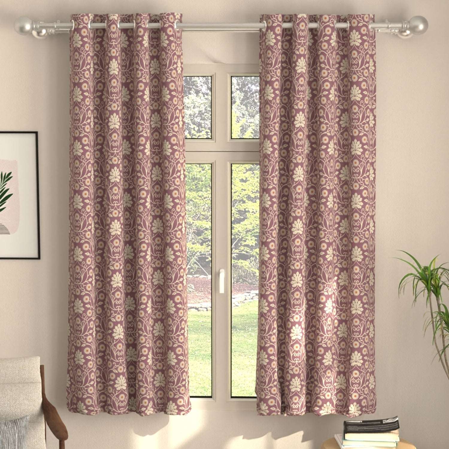 Blackout Curtains, Digital Printed Curtains, Pack of 2 Curtains - Mystic wine