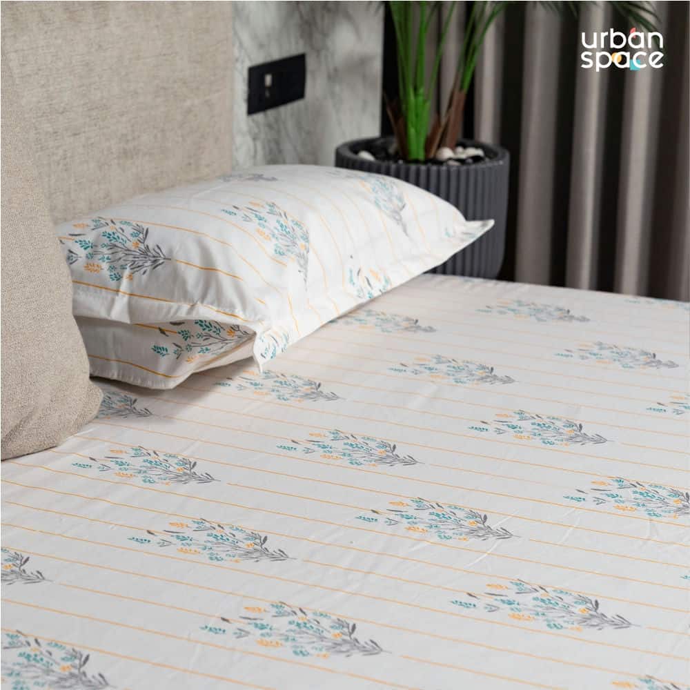 Regal Collection - Breathable 200 TC 100% Pure Cotton Single Bedsheet with Pillow Cover, Yellow Dahlia