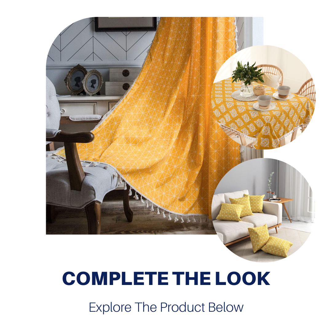 Premium 100% Cotton Curtain for Window & Curtains for Door - Pack of 1 Curtain, Yellow Star