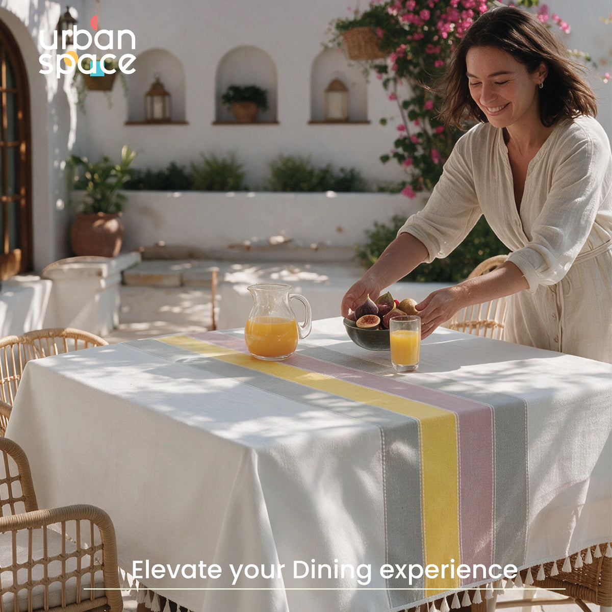 Sicilia Anti Skid & Water resistant Linen textured table cloth for dining table, table cover for center table  -Yellow Grey