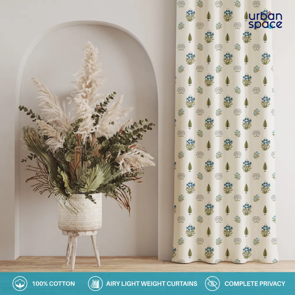 100% Cotton Room Darkening Curtain for Bedroom, Pack of 2 Curtains - Calico Blue