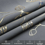 Gold Foil Printed 80-85% Blackout Curtains - Pack of 1 - Leaf- Grey
