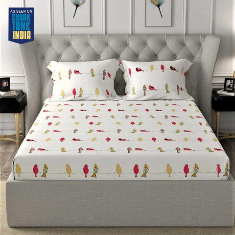Divine Collection - 144 TC 100%  Cotton Double Bedsheet with 2 Pillow Covers- humming bird
