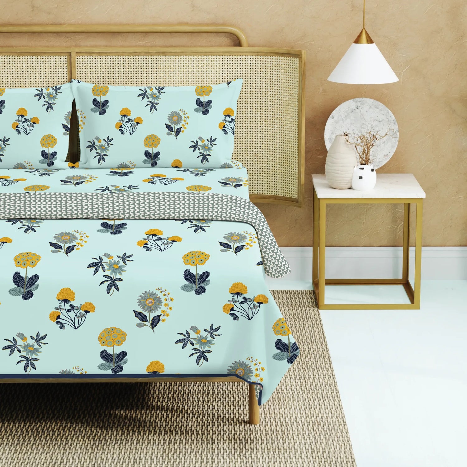 Cotton Bedsheet + AC Cotton Dohar Combo Pack - Radiance Sky Blue