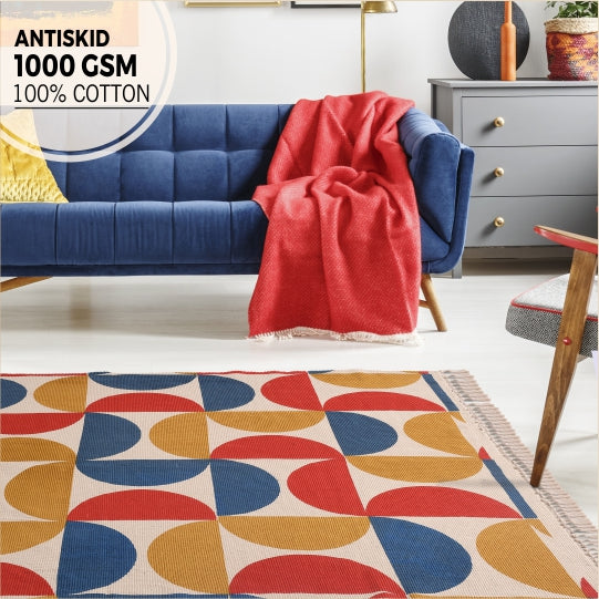 Natural Cotton Printed Rugs / Dhurries / Floor Carpet ,Boho Carpet for