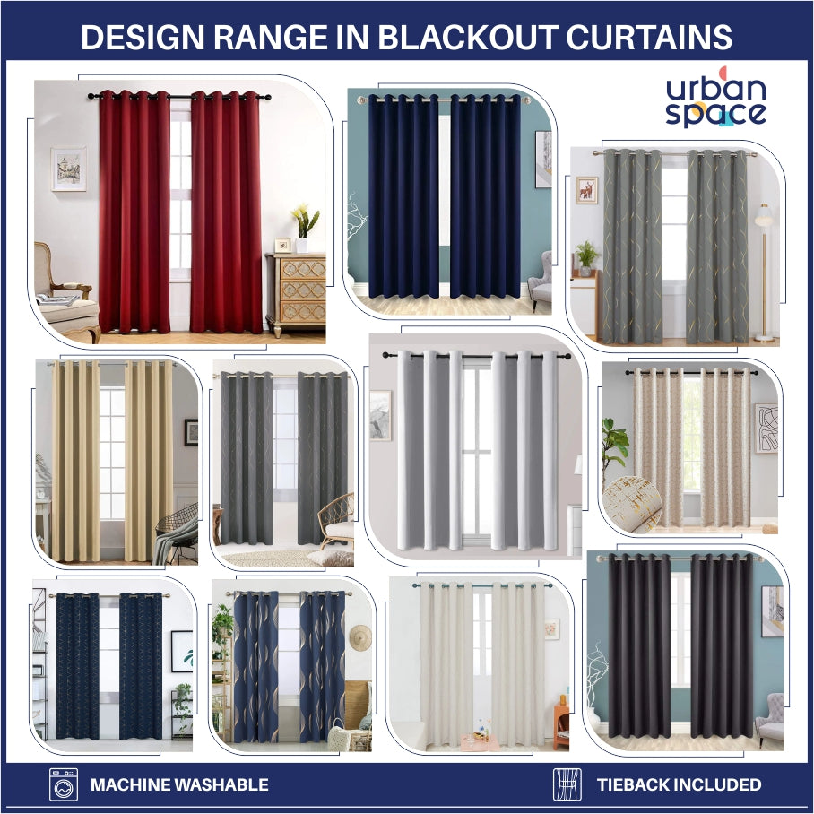 Polyester Satin Blackout Thermal Curtains, Metallic Dual Tone Foil Printed, Pack of 1 Curtain - Sparkle