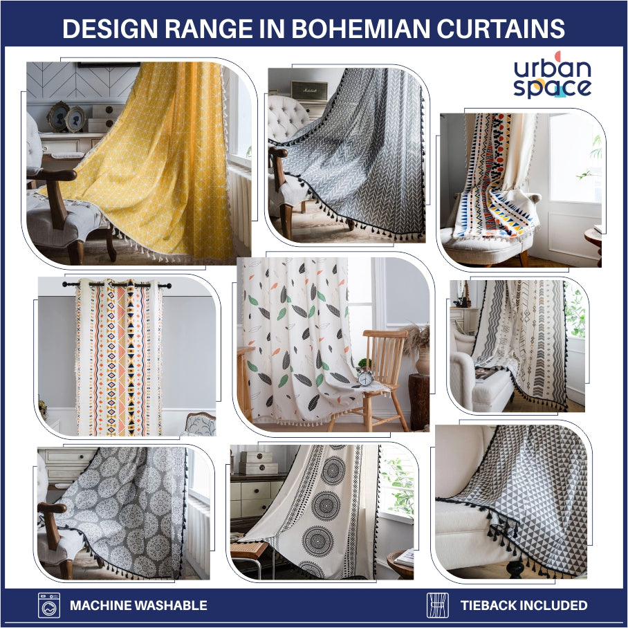 Premium 100% Cotton Curtain for Window & Curtains for Door - Pack of 1 Curtain, Multi orange Boho