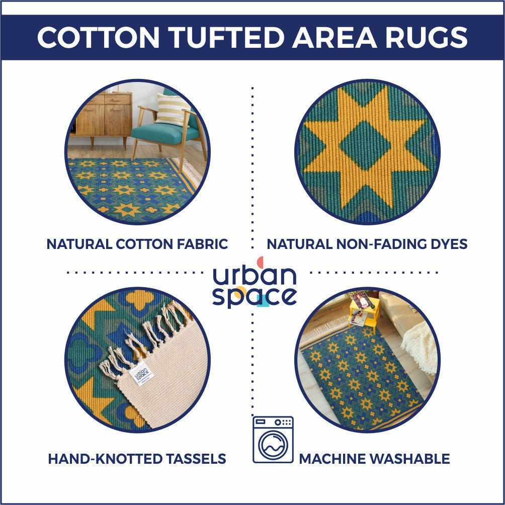 Natural Cotton Printed Rugs / Dhurries / Floor Carpet ,Boho Carpet for