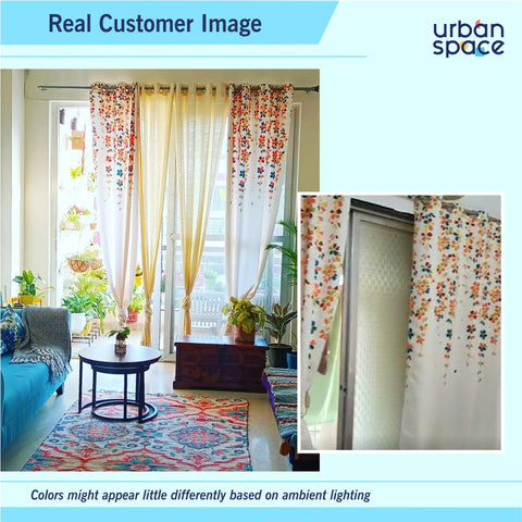 Digital Printed, Room darkening, faux silk heavy curtain for door, Pack of 2 Curtains - Skyfall Orange