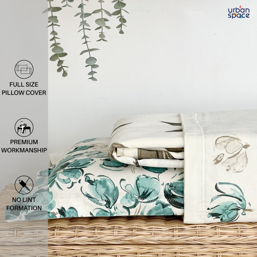 Serene 200 TC 100% Cotton Printed Single / Double/ King Bedsheet with Pillow Covers, Majestic Green