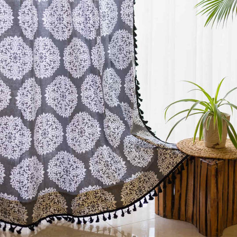 Premium 100% Cotton Curtain for Window & Curtains for Door - Pack of 1 Curtain, New Mandala Grey