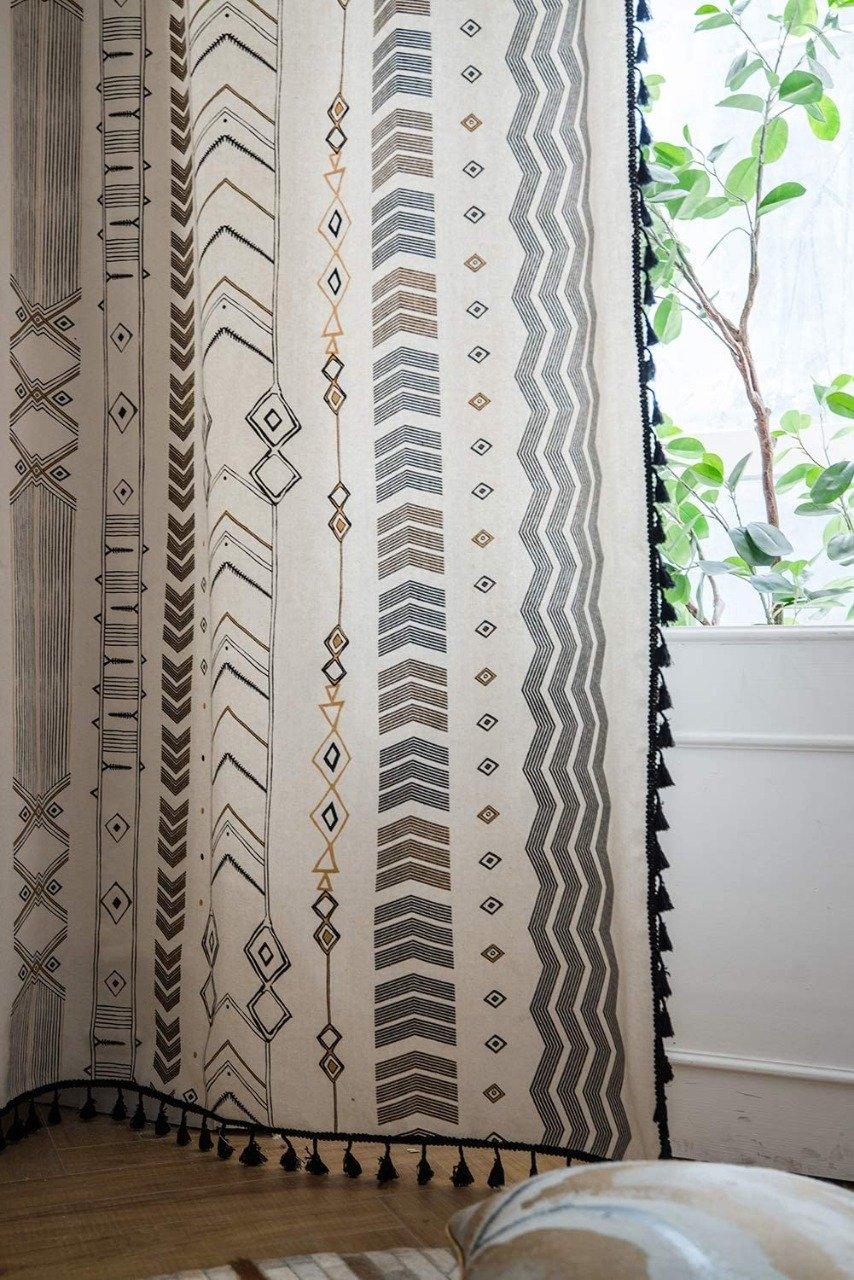 Premium 100% Cotton Curtain for Window & Curtains for Door - Pack of 1 Curtain, Grey Boho