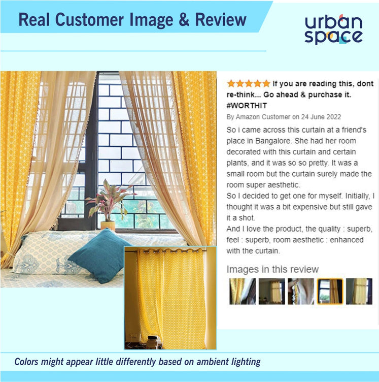 Premium 100% Cotton Curtain for Window & Curtains for Door - Pack of 1 Curtain, Yellow Star