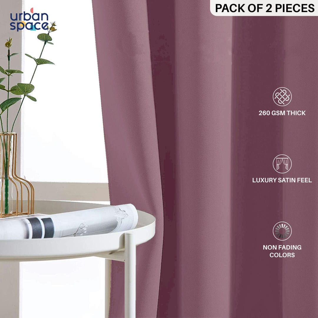 Faux Silk Blackout Curtains, For Door and Window, Pack Of 2 Curtains - Dark Purple