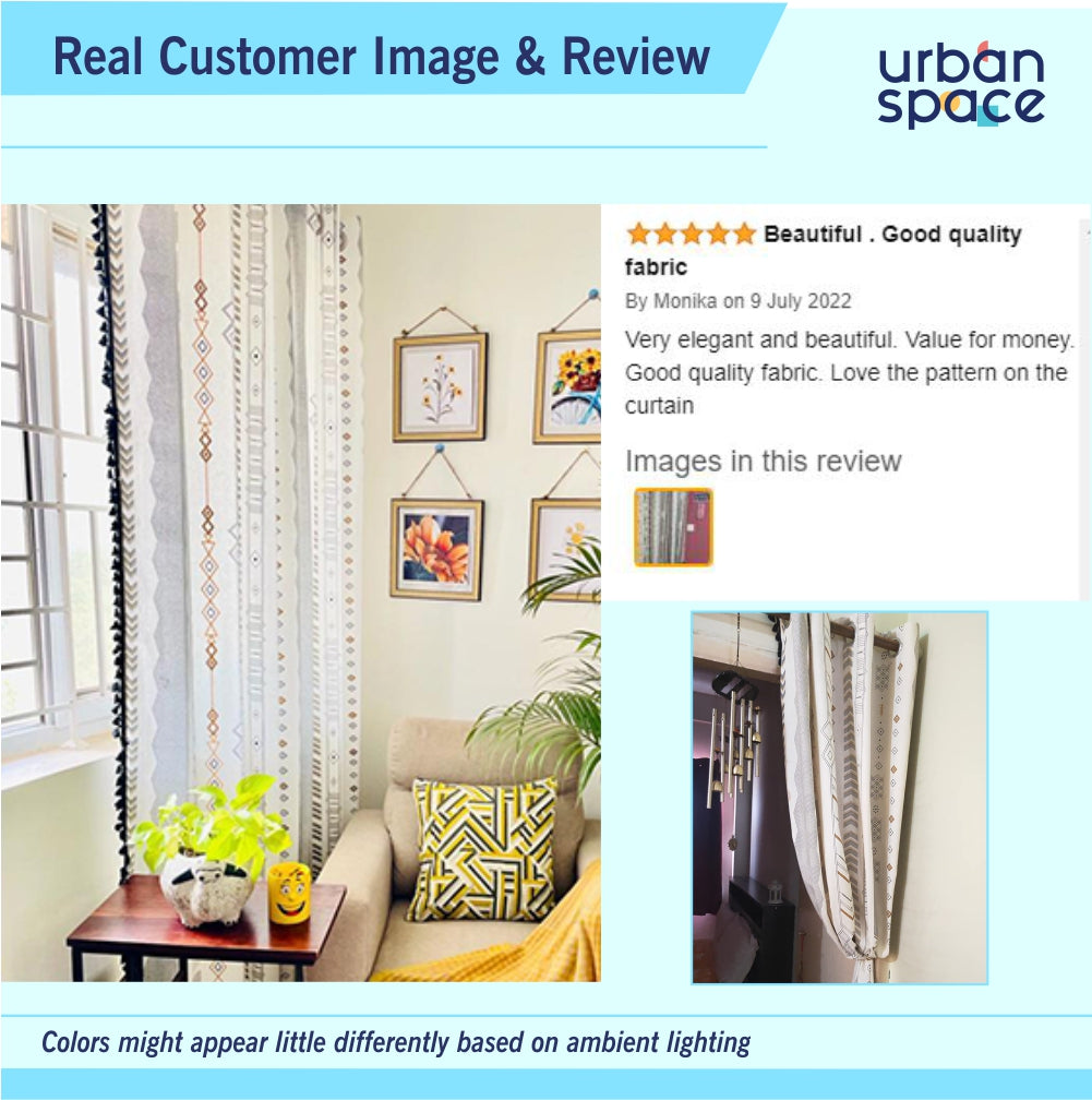 Premium 100% Cotton Curtain for Window & Curtains for Door - Pack of 1 Curtain, Grey Boho