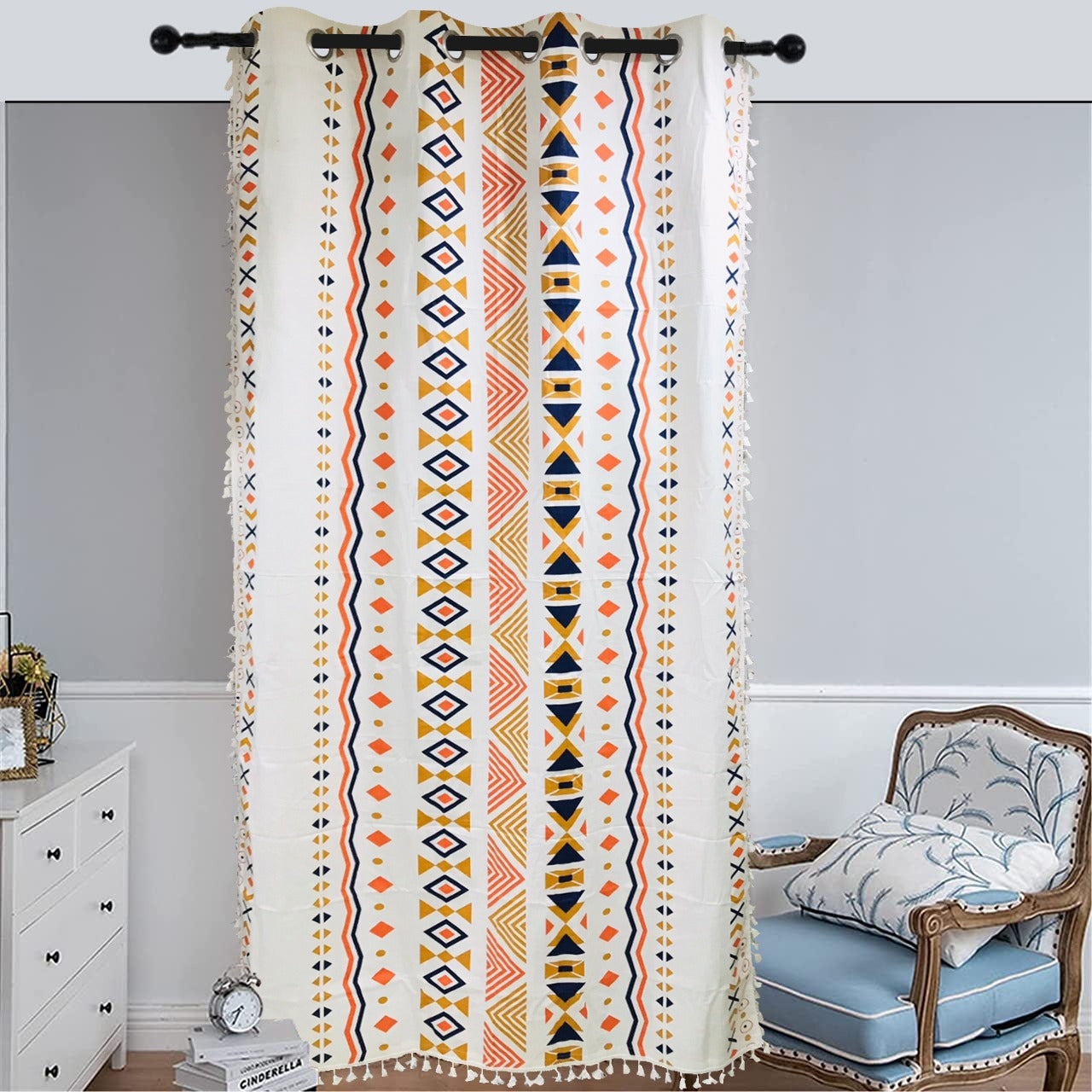 Premium 100% Cotton Curtain for Window & Curtains for Door - Pack of 1 Curtain, Multi orange Boho