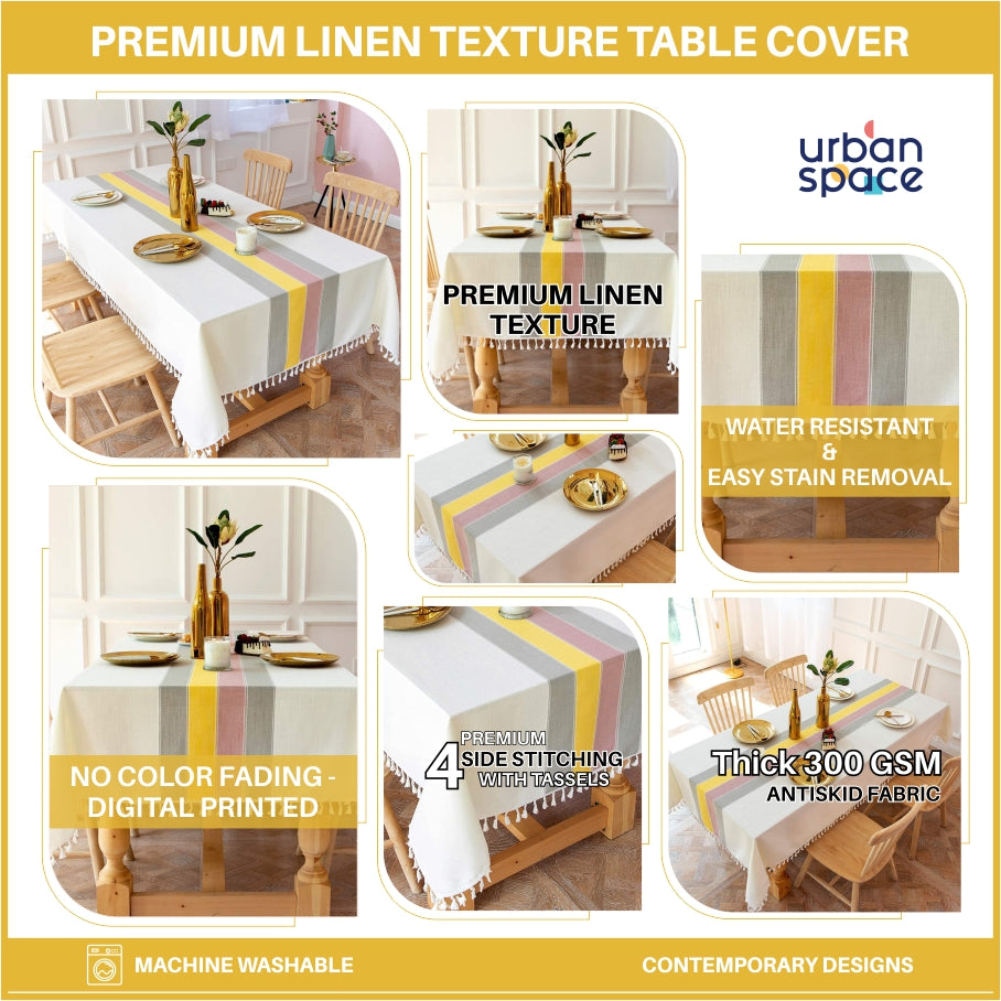 Sicilia : Anti Skid & Water resistant Linen textured table cloth for dining table, table cover for center table  -Vertical Green